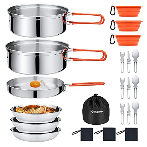 Best Kingcamp 17/25 Pcs Stainless Steel Camping Cookware Mess Kit